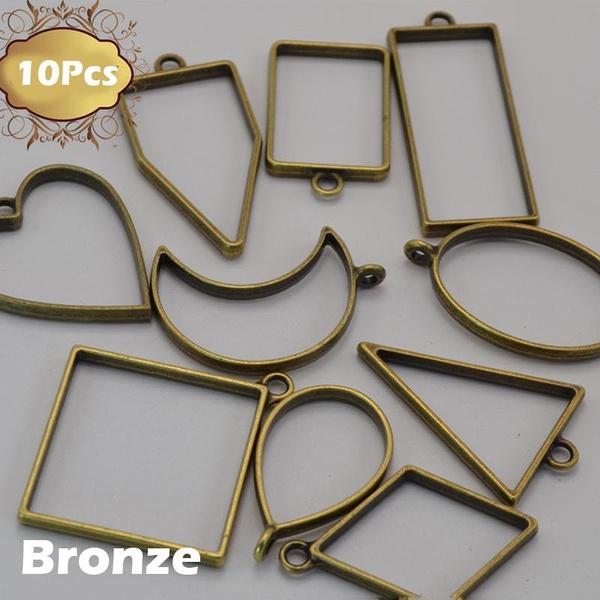 10Pcs/set  Pcs Alloy Resin Mold Hollow Pressed Flower Frame Connectors Charms DIY Necklace Pendant Jewelry Making Set