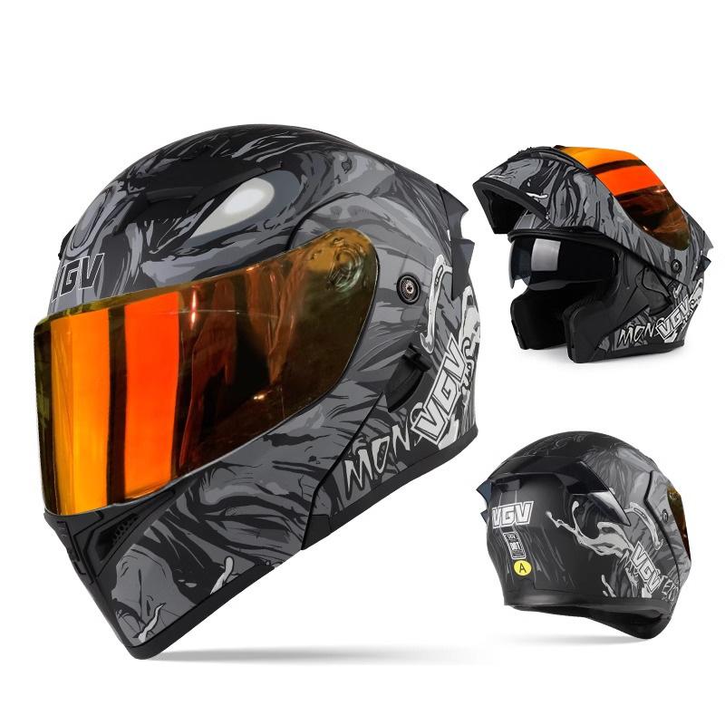 VGV Double Lens flip up helmet Openable motorcycle helmet Various Tinted Lens Sun protection glare and UV rays Modular cycling