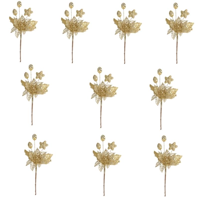 

10 шт. элегантных золотых ягодных палочек, золотые блестящие ягодные стебли, функциональные украшения для рождественской елки и свадеб