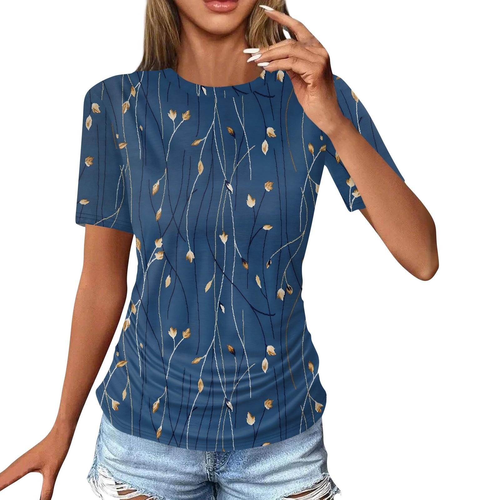 

Женские футболки, модные повседневные топы с круглым вырезом и коротким рукавом, туника с принтом S