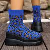 Women Punk Ankle Boots Leopard Design Platform Motorcycle Boots Lace Up Block Heel Comfortable Casual Outdoor Shoes