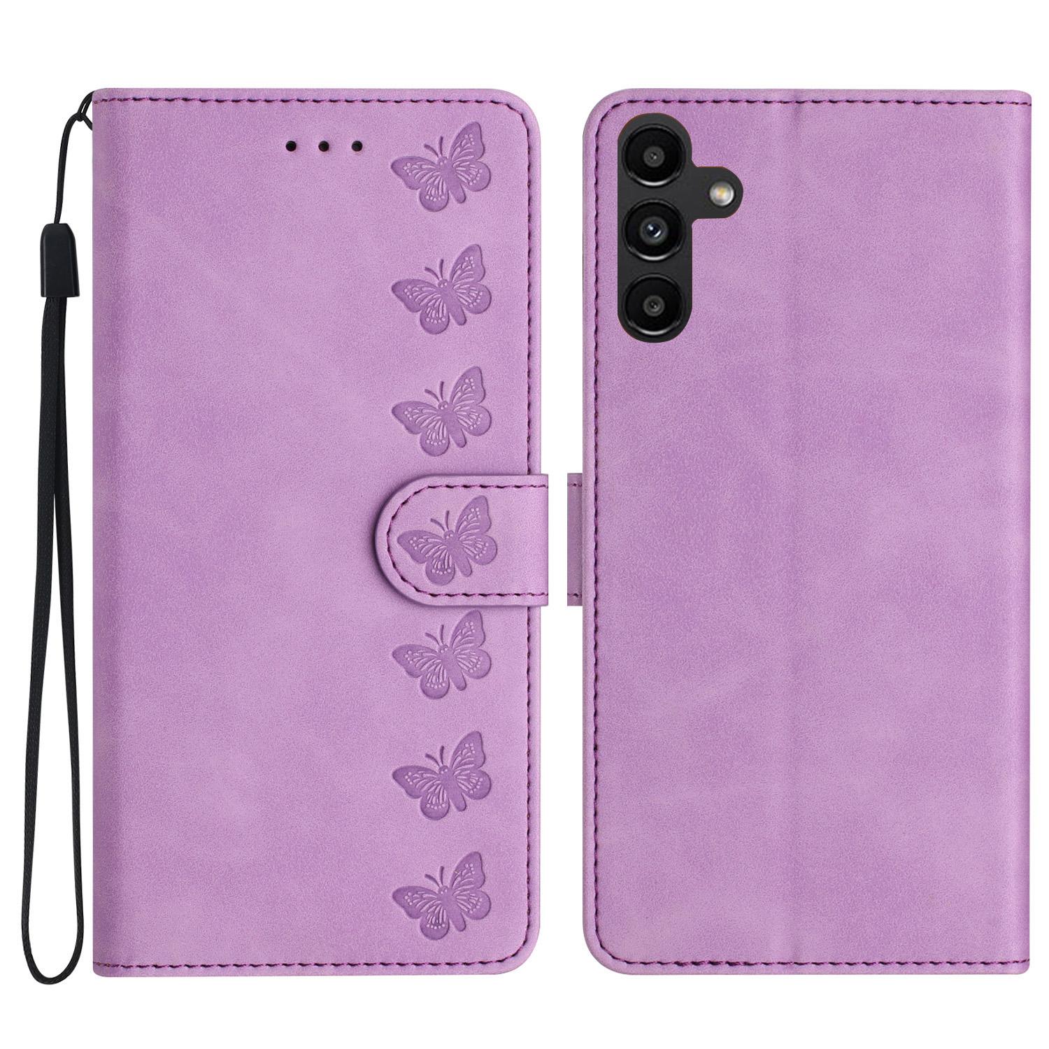

For Samsung Galaxy S23 FE Imprinted Butterfly Phone Cover PU Leather Wallet Flip Stand Cell Phone Case Purple