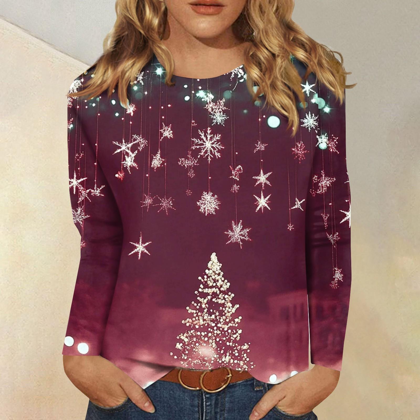 

Женская модная повседневная футболка с длинным рукавом и рождественским принтом, с круглым вырезом XXXXL