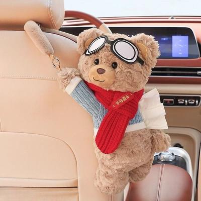 Bear Car Tissue Box Cartoon Armrest Box Paper Case Universal Hanging Tissue Box Car Inner Decor