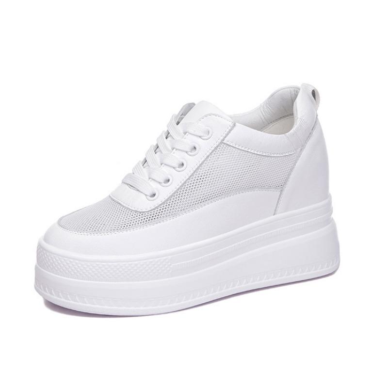 Trendy new muffin thick-soled inner height-increasing women's shoes mesh white shoes casual sports shoes
