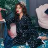 Print Fashion Women Pajama Set Sweet Lace Cuff Trousers Long Sleeve Suit Pyjamas