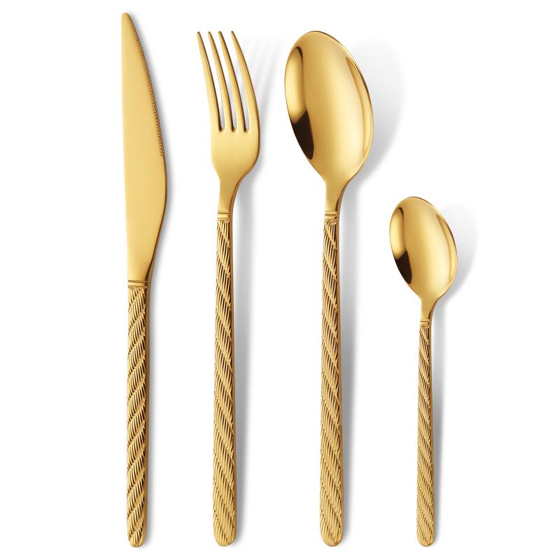 

Набор столовых приборов из нержавеющей стали 4/16/24 шт., нож, вилка, ложка, ручка из пеньковой веревки, столовая посуда, можно мыть в посудомоечной машине, званый ужин в отеле 6 set золотой