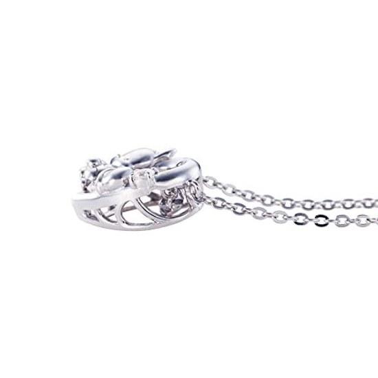 White Clover Pochacco Sanrio Characters Dancing Stone Necklace Pendant Open Heart Silver Color 925 Cubic Zirconia SAPOC-N005RD