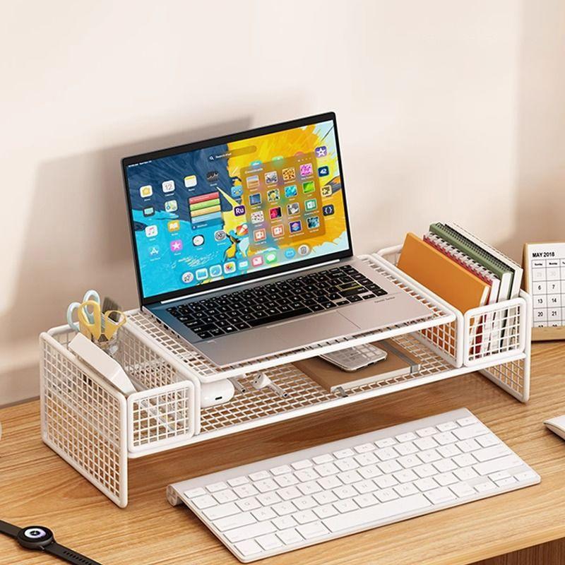 Double-Deck Computer Monitor Riser Holder Pc Screen Stand Bracket Desktop Laptop Keyboard Mouse Storage Organizer Pen Container