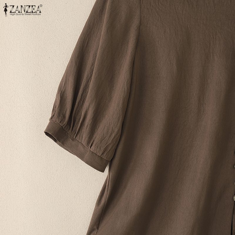 ZANZEA Women Casual V-Neck Solid Color Summer Half Sleeve Blouse