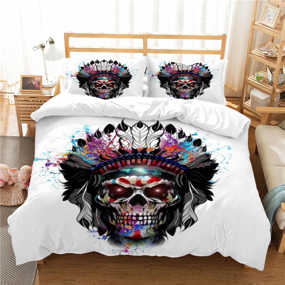 

Комплект пододеяльника с принтом черепа, Постельное белье с узором черепа, Полиэстеровый пододеяльник, Односпальный комплект, Подростковый постельный комплект EU Single 135x200cm