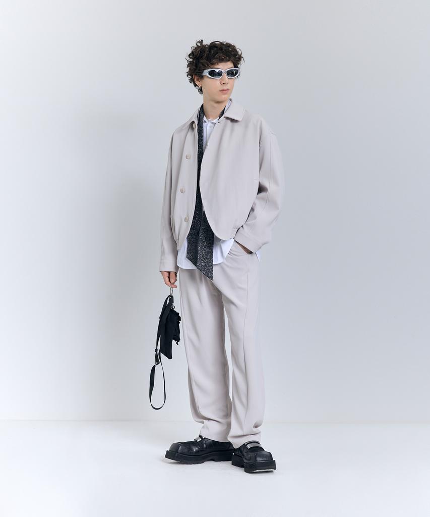 IRONYPORNO WHITELINE 86-Iro268 Basic Curved Wide Poly Pants Light Gray