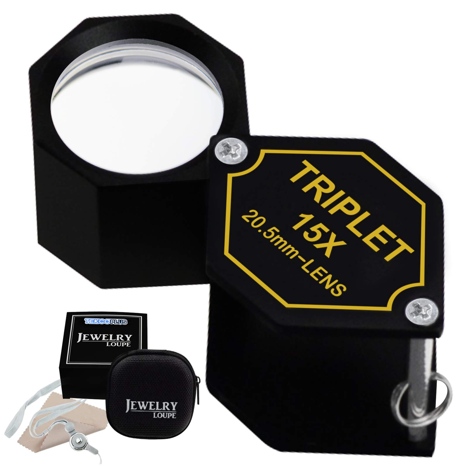 

TEKCOPLUS Folding Magnifying 15x Triple Optical for and Jewelry Appraisal Glass, Magnification, 20.5mm Lens, Glass, Watchmaking, Coins, Stamps,
