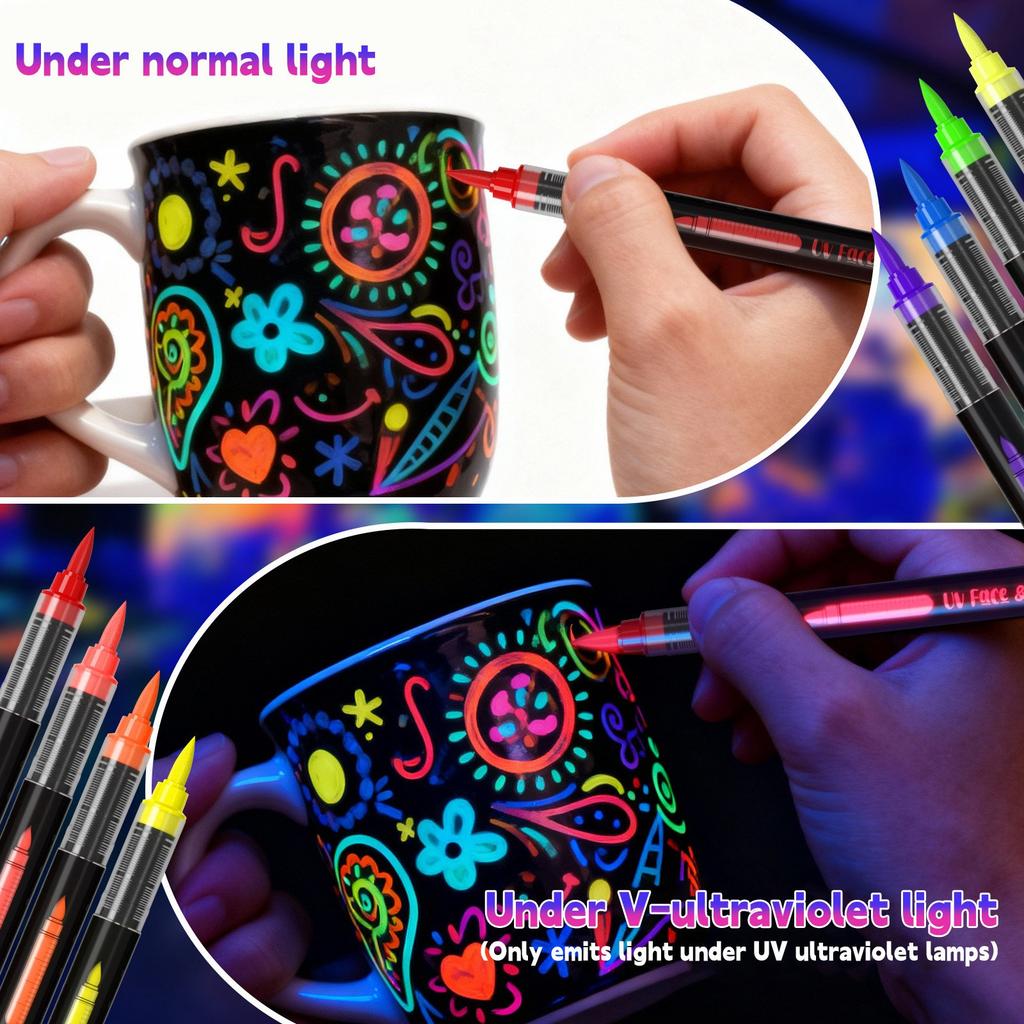 Direct Liquid Paint Pens Human Body Fluorescent Paint Pen Set 8 Colors Party DIY Paint Pens,8ml