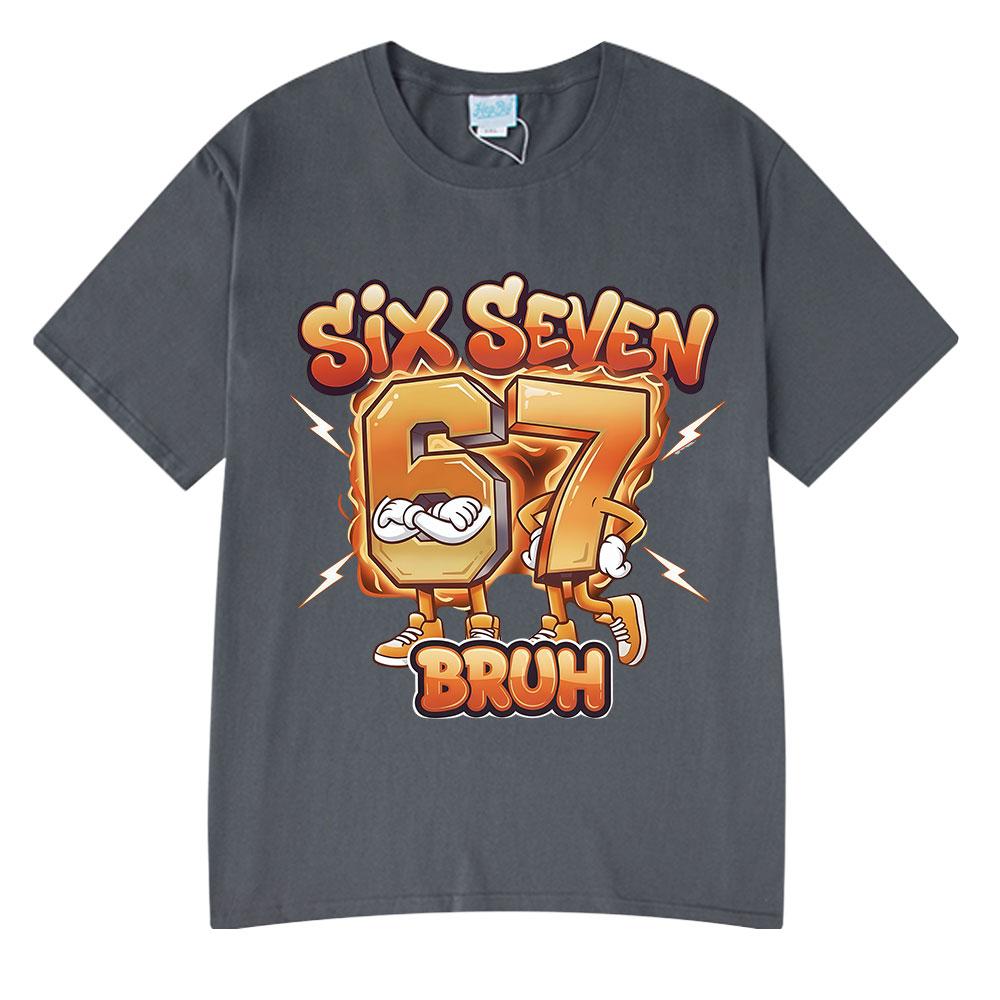 Six Seven Bruh Funny Cartoon Brainrot 67 Meme T Shirts Unisexs Women Clothing Fashion Harajuku Cotton Casual Short Sleeve Tshirts
