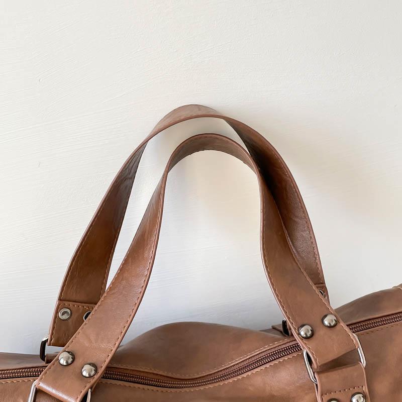 Faux Leather Duffel Bag Women's Fashion Shoulder Tote with Front Zip Pocket
