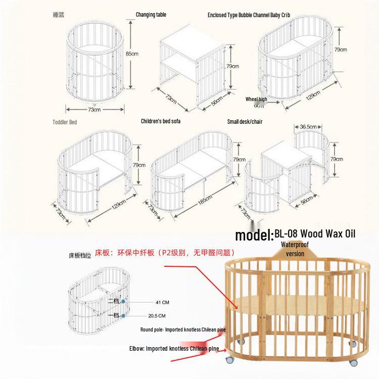 INS Bolin Multifunctional Solid Wood Round Baby Bed: Convertible Twin and Co-Sleeping.