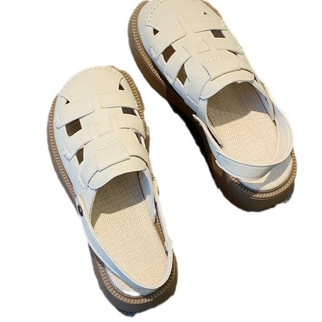 Two Wear Hollowed-out Bag Head Sandals Women's 2025 Summer New Hole Hole Mori Roman Shoes Thick-soled Half Slippers Women's Outer Wear