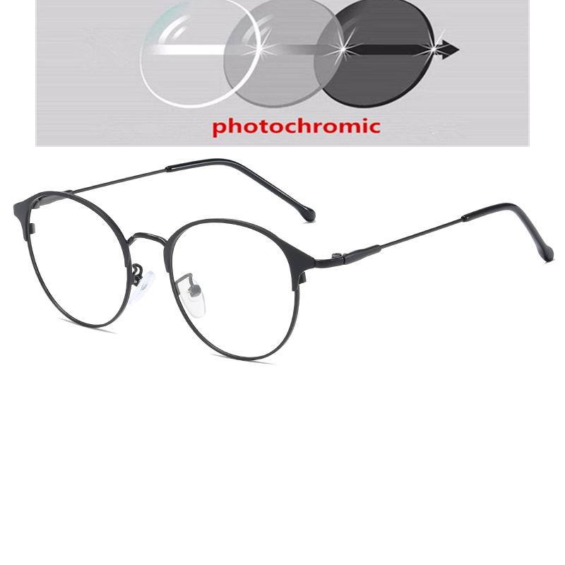 Herren Runde Anti Blaulicht Kurzsichtigkeitsbrille Damen Metall Myopie Photochromatische Korrektionsbrille 0 -0.5 -0.75 -1.0 Bis -6.0