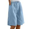 Women's High Waist Elastic Waistband Linen Bermuda Shorts Casual Loose Wide Leg Shorts With Side Pockets For Summer