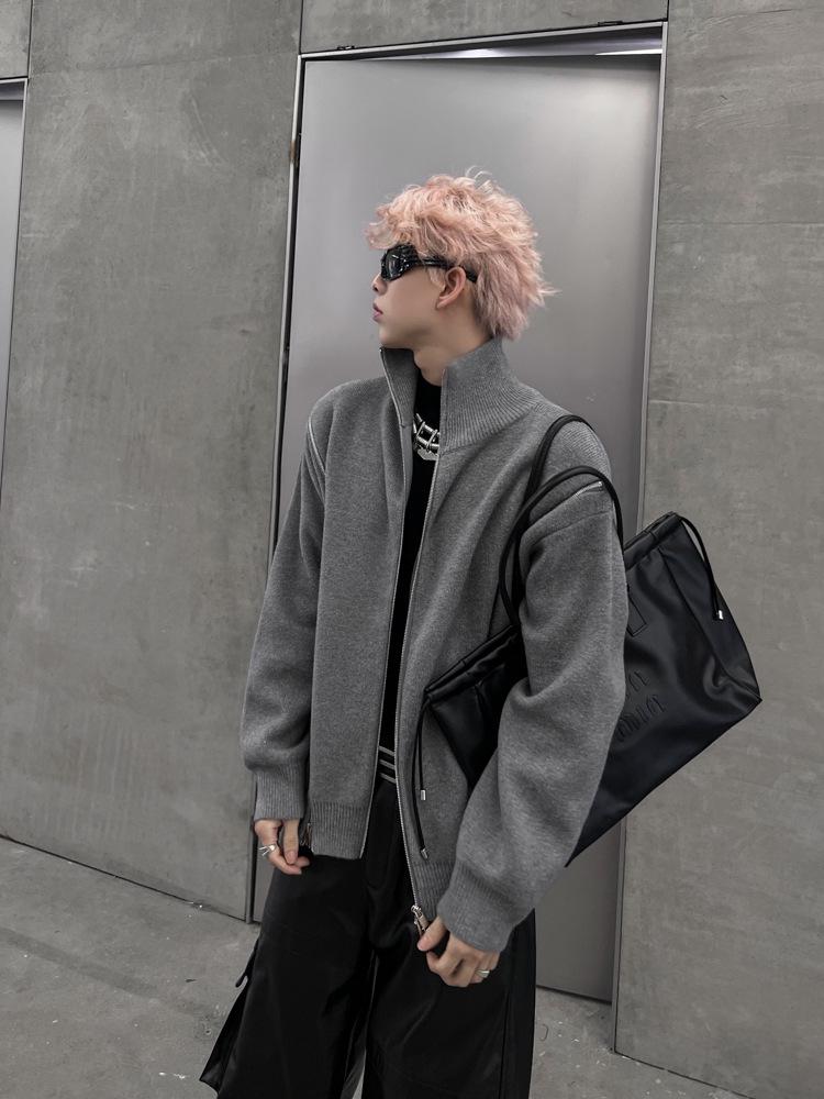 

Men s Autumn/Winter Solid Color Heavyweight Zipper Sweater Coat with Stand Collar 2XL сірий колір