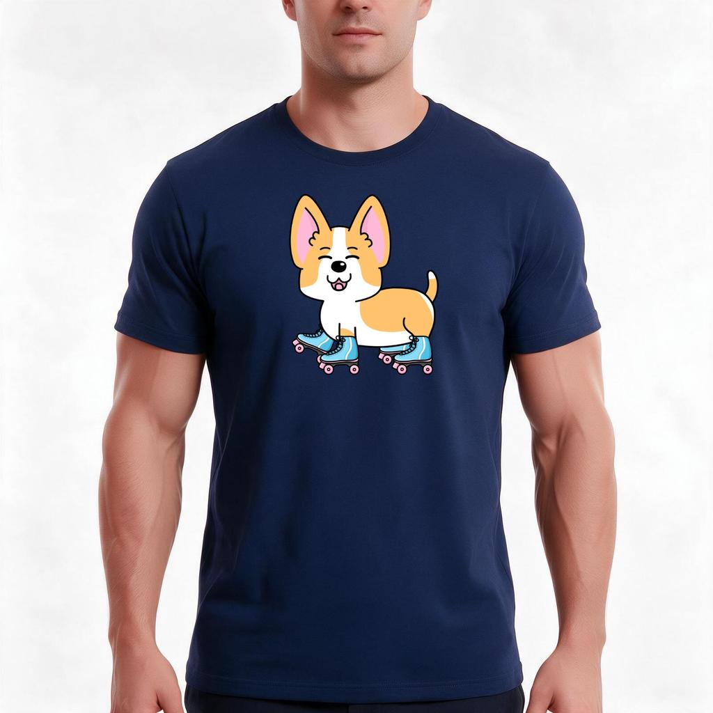 Corgi Rollerskating Tshirt Summer Casual Cotton Tee Oversized Streetwear Tops Vintage Graphic Print Loose Fit Short Sleeve