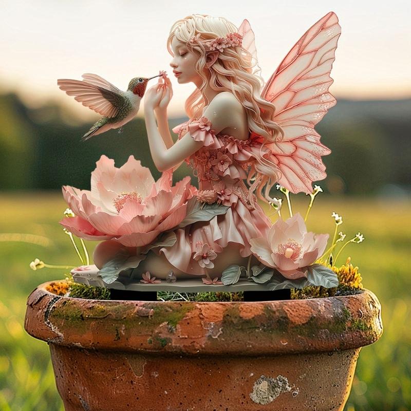 Transparents Acrylic Garden Art Stake Featuring Fairies Flower Pattern for Outdoor Home Decoration