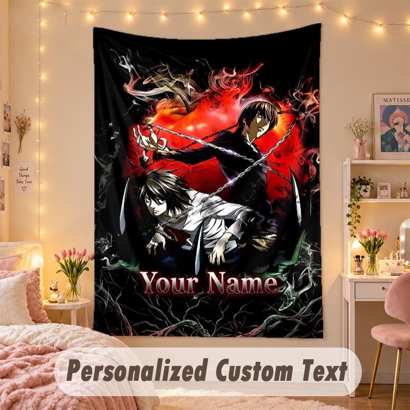 Custom Personalized Tapestry,Death Note Print Custom Name Text Wall Art Hanging for Bedroom