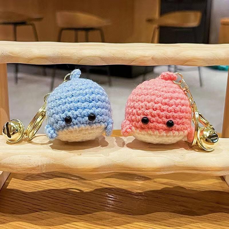 Cartoon Little Whale Keychain Hanging DIY Woollen Making Small Toy Ornaments Gift Car Bag Accessories Handmade Crochet Pendant