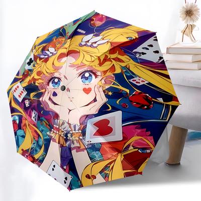 1pc Moon Princess Automatic 3-Fold Umbrella Design, Cute Cartoon Pattern, Portable Outdoor Umbrella, Perfect, Holiday Gift for Fans.D063