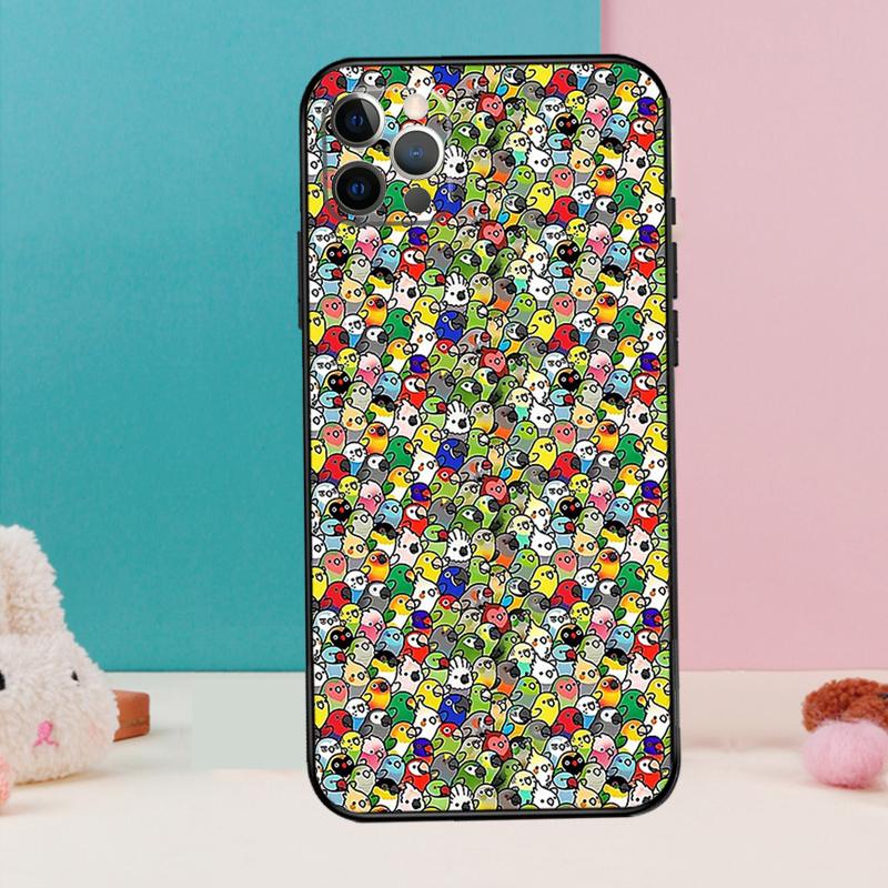 Cartoon Cockatiel Collage Phone Case For iPhone 17 Air 16 15 14 13 11 12 Pro Max 12 13 Mini 15 16 Plus 16e Cover Coque