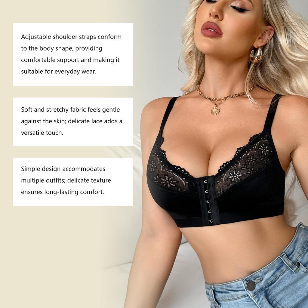 Zeriluna Lace Panel Front-Closure Bra: Soft & Comfortable Daily Wear