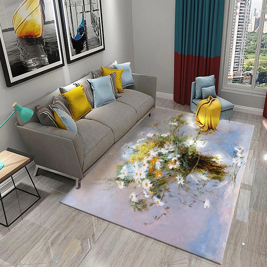 Colorful Oil Painting Flower Carpet Bathroom Kitchen Anti-Slip Carpet Door Mat Doormat Outdoor Living Room Bedroom Floor Mat Rug