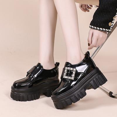 Fashion Crystal Buckle Small Leather Shoes Women's New British Style Black JK Uniform Shoes Girls Students Retro High Heels Oxford Shoes