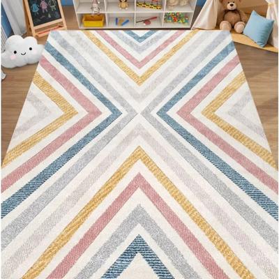 Bunte Streifen Kinderteppich Wohnzimmer Schlafzimmer Kindermatten Retro Minimalistische Kunstzimmer Raute Heimdekoration Teppiche