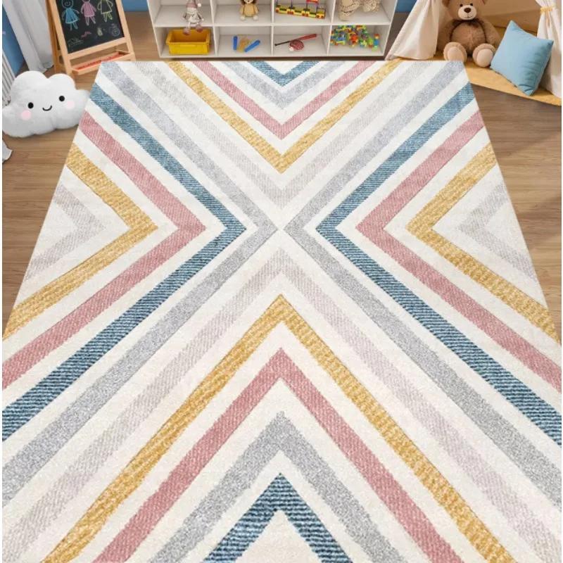 Colorful Stripes Children'S Carpet Living Room Bedroom Children'S Mats Retro Minimalist Art Room Rhombus Home Decoration Rugs