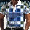Fashionable Geometric Color Blocked Pattern 3D Digital Printing Men's Comfortable Polo Shirt