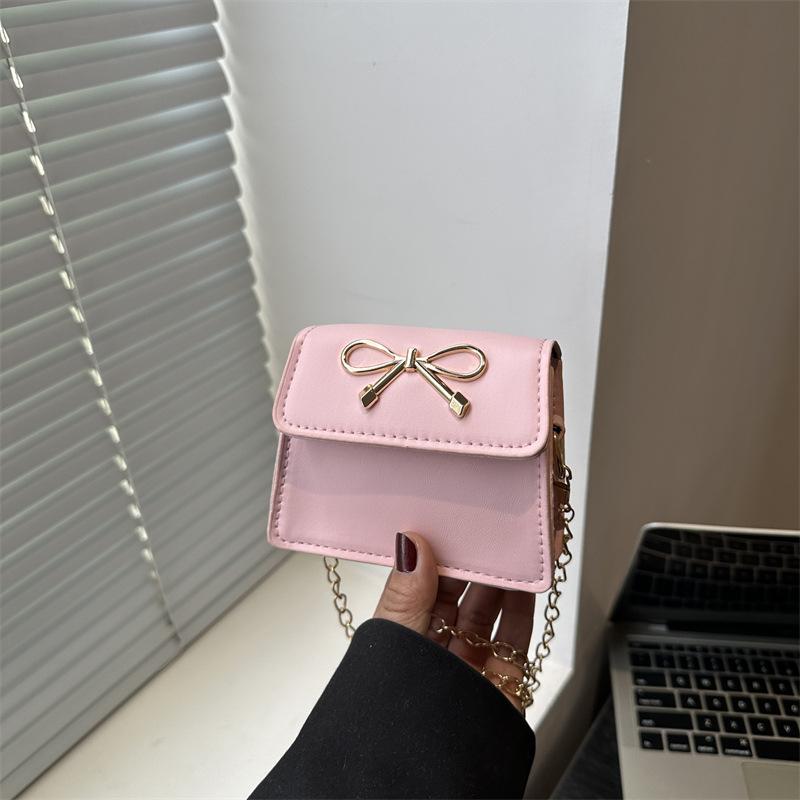 Beautiful exquisite mini square bag summer new solid color bow chain shoulder messenger bag women