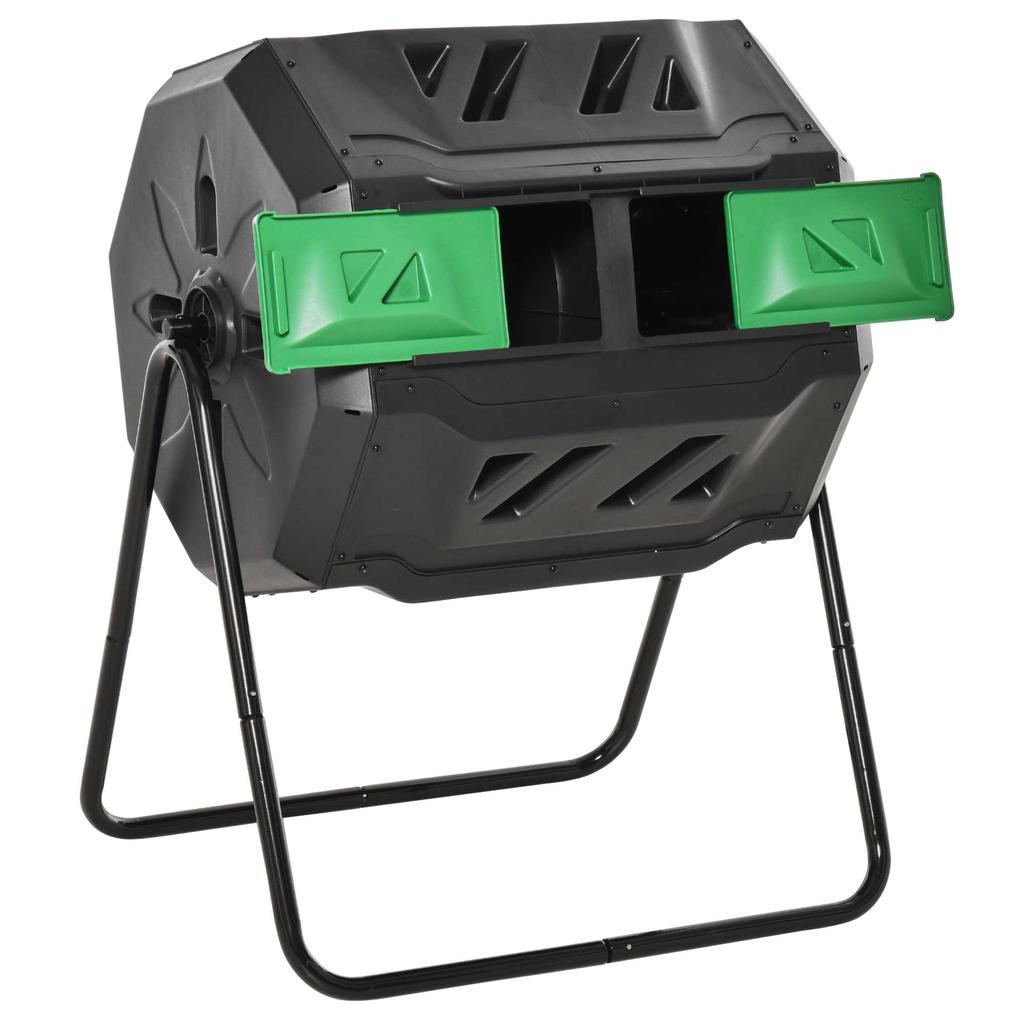 160L 360 Degrees Rotating Dual Chamber Composter - Black