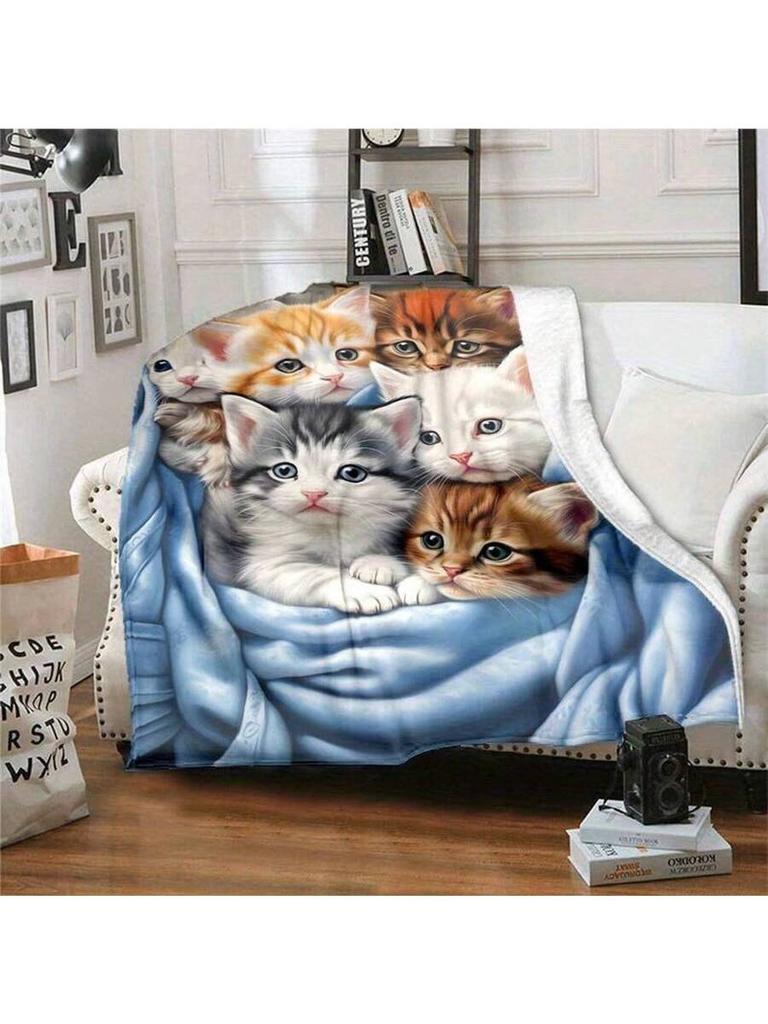 Ultra Soft Flannel Cat Geometric Blanket, Lightweight All Season Black Throw for Sofa Bed Travel Camping Office