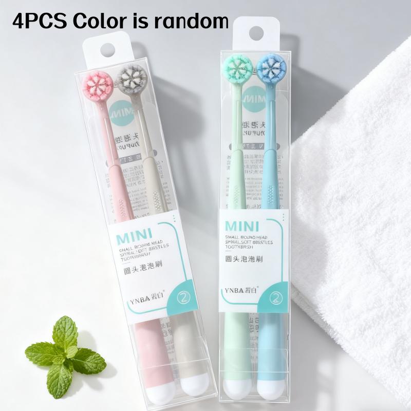 

4Pcs Random Color Round Bubble Head Creative Personality Toothbrush Household Couple Family Pack High-Value Cleaning Gum Protection Tooth C