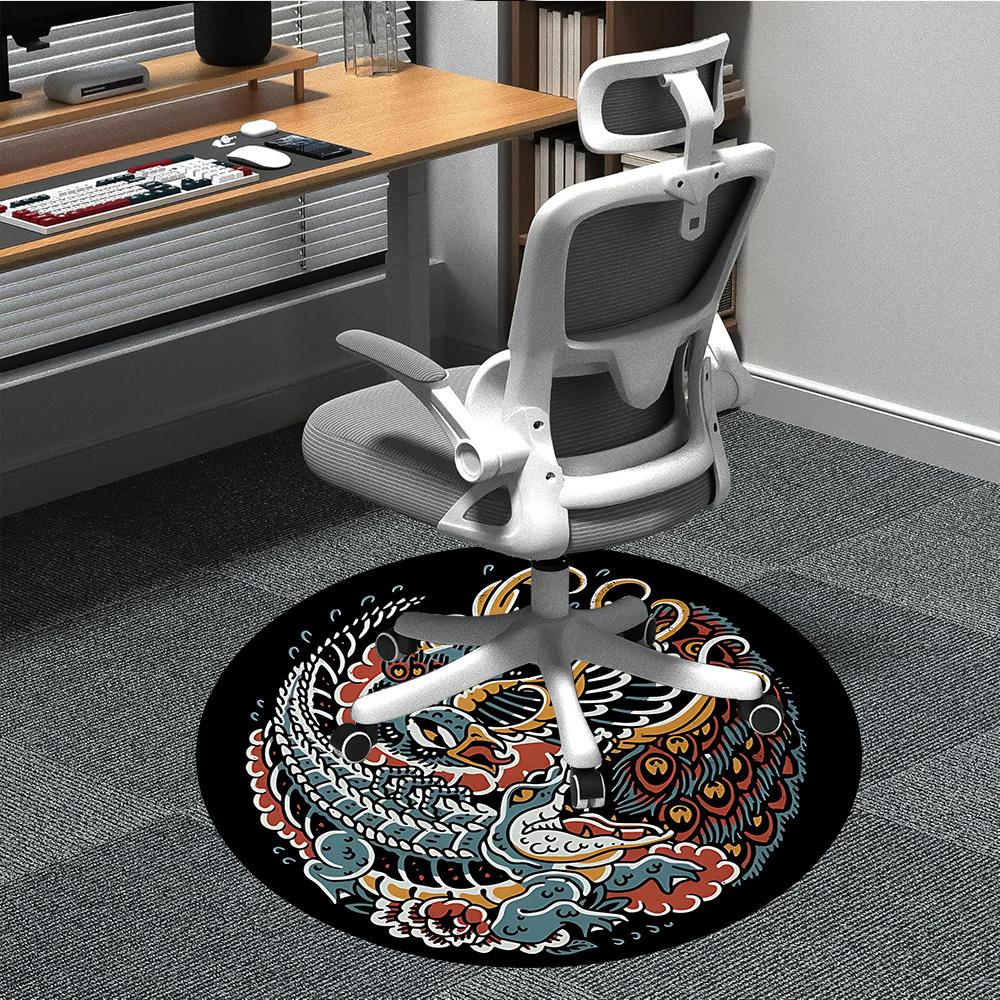 1pc Dragon Phoenix Office Round Area Rug, Indoor Mat Suitable For Office, Under Office Chairs Bedroom Living Room Home Decor, Room Deco