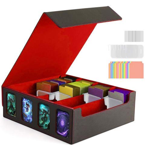 Amonel Deck Case, Trading Card Case, Large Capacity (4 Columns), Holds 3000 Cards, Features a Window, Display Slots, Dividers, Card Stoppers, Magnetic