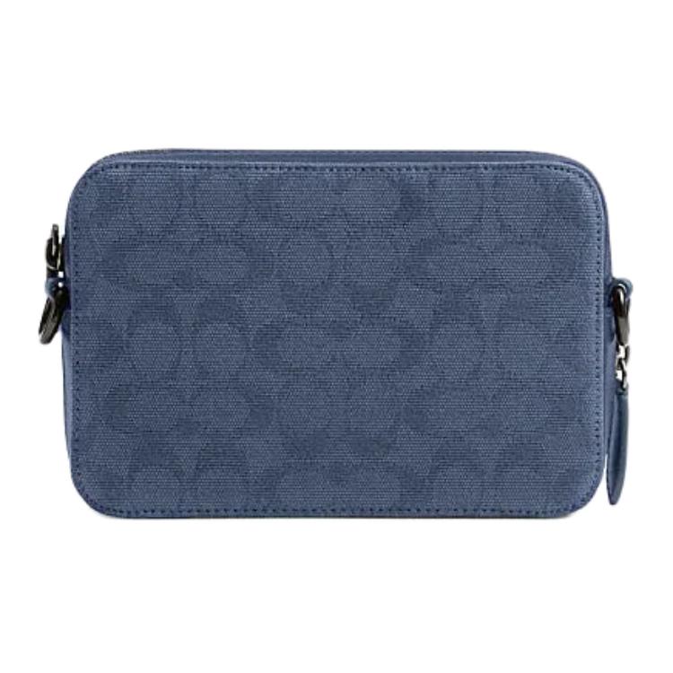 Coach Charter 19 Classic Monogram Double Zipper Closure Fabric And Leather Shoulder Crossbody Bag Small Men Bags Washed-Blue CU206-D61