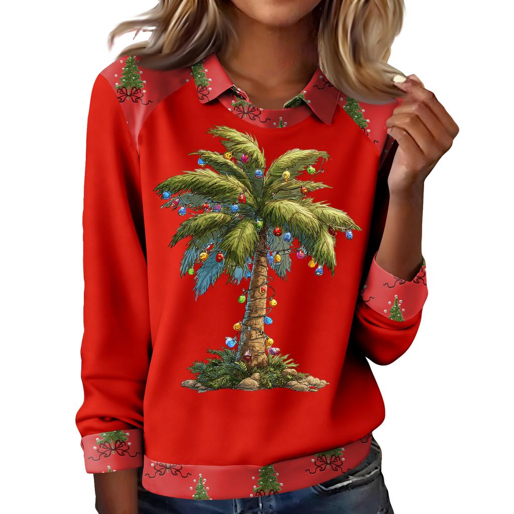 Women's Fashion Christmas Printed Long-Sleeve Pullover Top