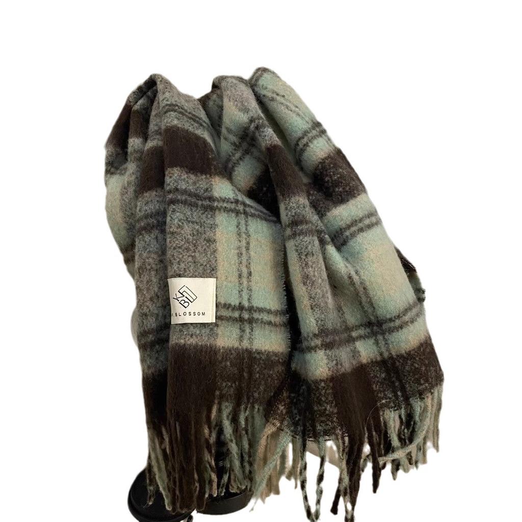 New Maillard Plaid Scarf Women's Autumn and Winter Same Style Retro Mohair Student Thickened Warm Scarf