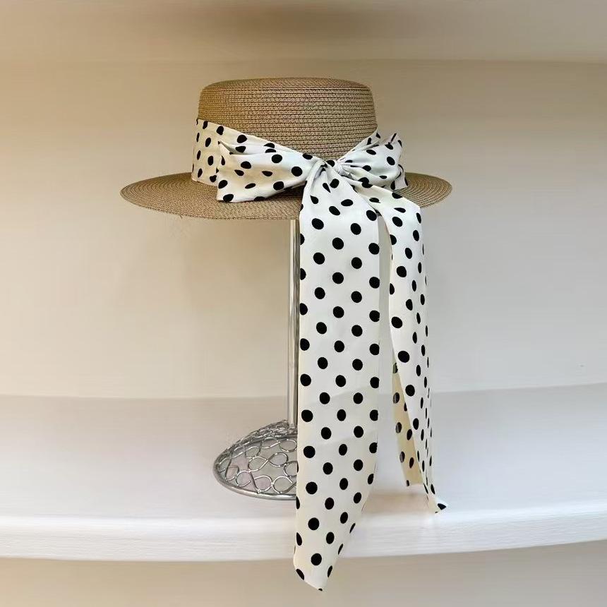 Straw Fisherman's Hat Polka Dot Bow Ribbon Flat Top Top Hat Versatile Sunscreen Sun Hat Straw Hat