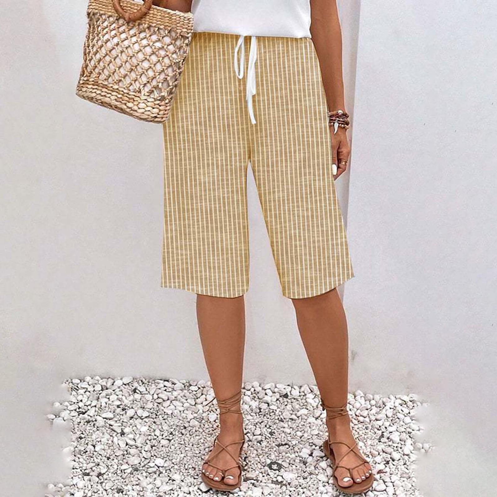 

Женские спортивные шорты, повседневные свободные полосатые шорты на бретелях XL жёлтый