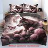 3pcs Quilt Cover Set Rose Fantasy Wolf Print Duvet Cover Set, King Queen Style Bedding, Polyester Machine Washable Birthday Gift