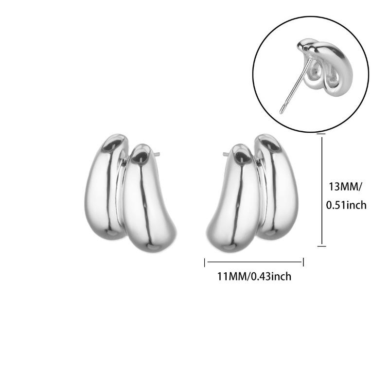 Design Glossy Metal Texture Double Melon Seed Buckle Earrings Personality Light Luxury Versatile Line Ear Jewelry Women's Hot Sale